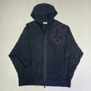 BRUNELLO CUCINELLI Mid Sleeve Cashmere Sweater Flower Detail Women's Sz L Gray